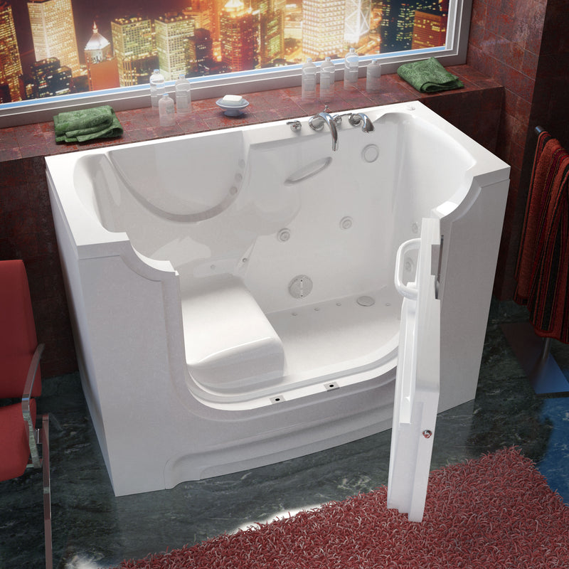 MediTub 3060WCARWD white walk-in tub with right drain, installed three-quarter view