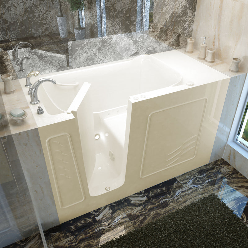 MediTub 3060WILBA biscuit walk-in tub with left drain, installed three-quarter view