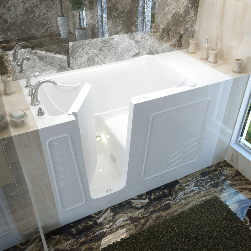 MediTub 3060WILWA white walk-in tub with left drain, installed three-quarter view