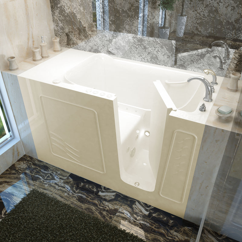 MediTub 3060WIRBD biscuit walk-in tub with right drain, installed three-quarter view