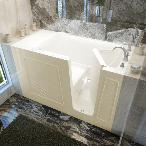 MediTub 3060WIRBD biscuit walk-in tub with right drain, installed three-quarter view