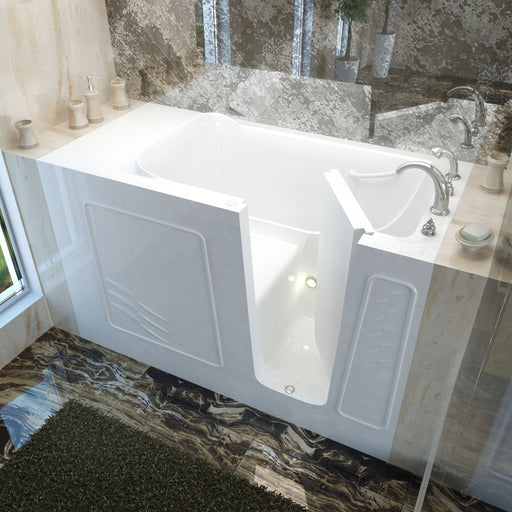 MediTub 3060WIRWS white walk-in tub with right drain, installed three-quarter view