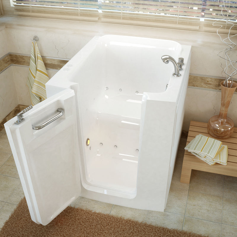 MediTub 3238LWA white walk-in tub with left door, installed three-quarter view