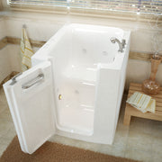 MediTub 3238LWH white walk-in tub with left door, installed three-quarter view