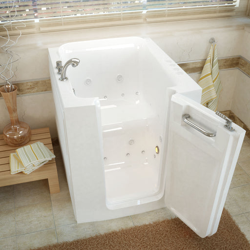 MediTub 3238RWD white walk-in tub with right door, installed three-quarter view