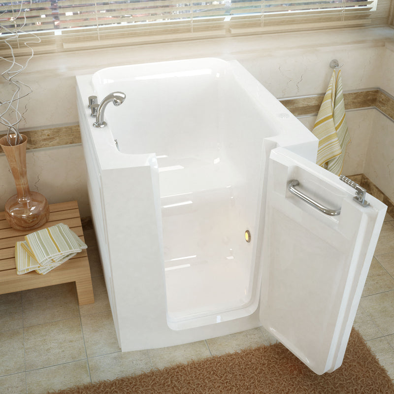 MediTub 3238RWS white walk-in tub with right door, installed three-quarter view
