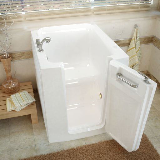 MediTub 3238RWS white walk-in tub with right door, installed three-quarter view