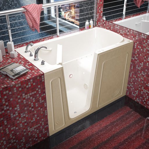 MediTub 3260LBA biscuit walk-in tub with left drain, installed three-quarter view