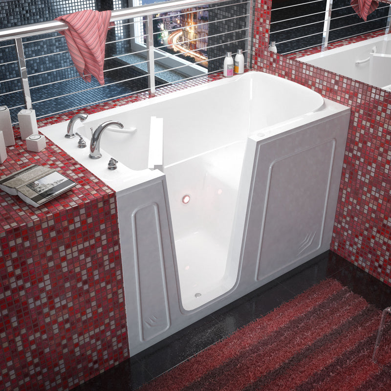 MediTub 3260LWS white walk-in tub with left drain, installed three-quarter view
