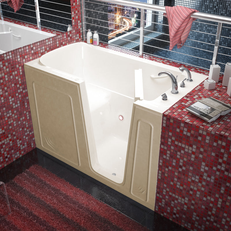 MediTub 3260RBS biscuit walk-in tub with right drain, installed three-quarter view