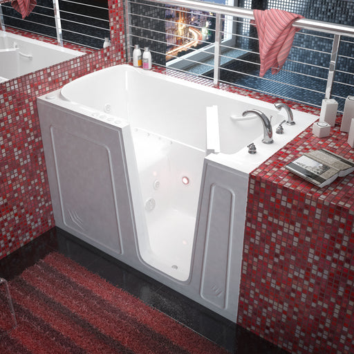 MediTub 3260RWD white walk-in tub with right drain, installed three-quarter view