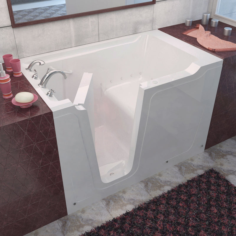 MediTub 3660LWA white walk-in tub with left drain, installed three-quarter view