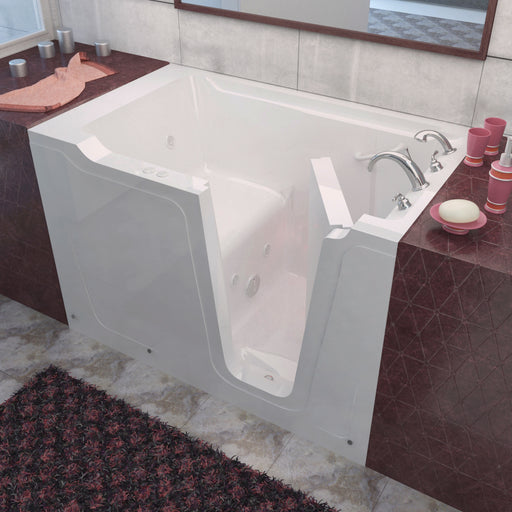 MediTub 3660RWH white walk-in tub with right drain, installed three-quarter view