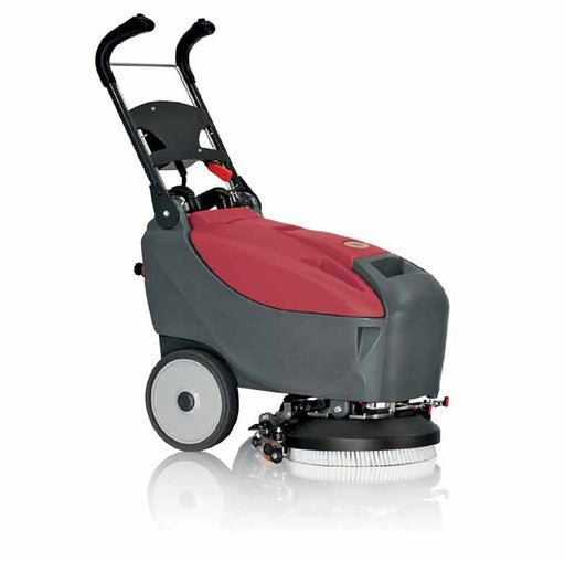 Minuteman E14 corded compact floor scrubber, front three-quarter view with its disc brush