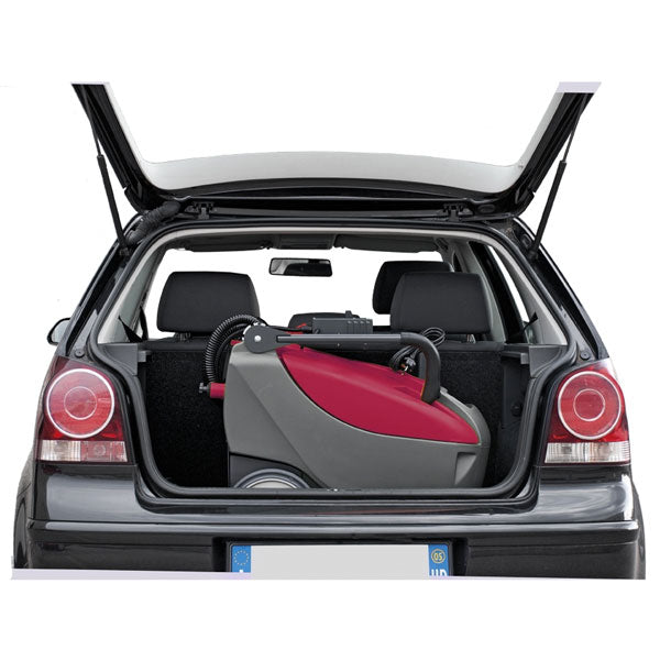 Minuteman E14 folded into the back of a hatchback for transport