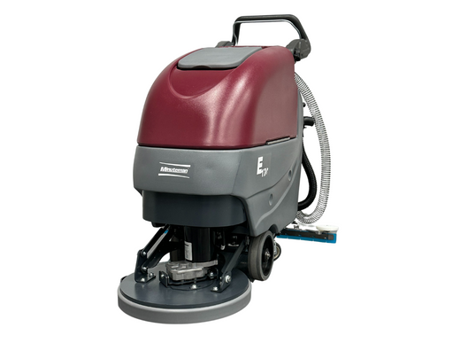 Minuteman E17 walk-behind disc floor scrubber, front three-quarter view