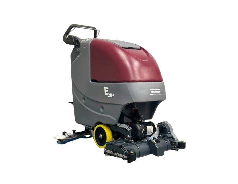 Minuteman E20 Cylindrical walk-behind scrubber, front three-quarter view with cylindrical brush deck