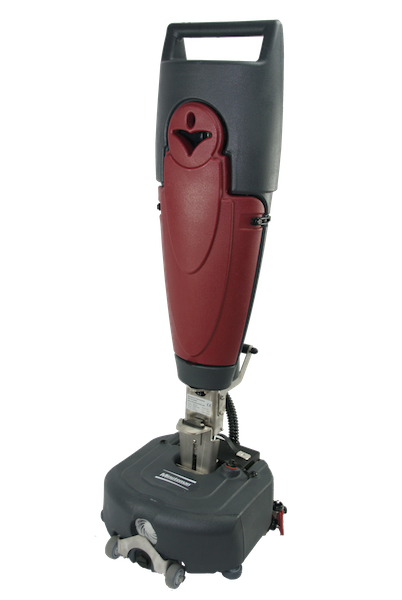 Minuteman EZ Mop 360 front view with maroon handle tank and gray scrub head