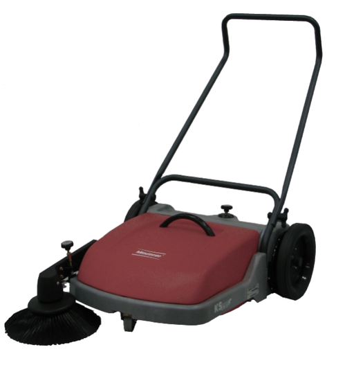 Minuteman Kleen Sweep 27 manual push sweeper with side broom and loop handle, three-quarter view on white