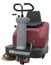 Minuteman Kleen Sweep 32R rider sweeper with its right-hand side broom, front three-quarter view on white