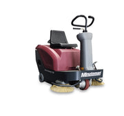 Minuteman Kleen Sweep 32R rider sweeper, front three-quarter view, shown with the optional left-hand side broom (not included)