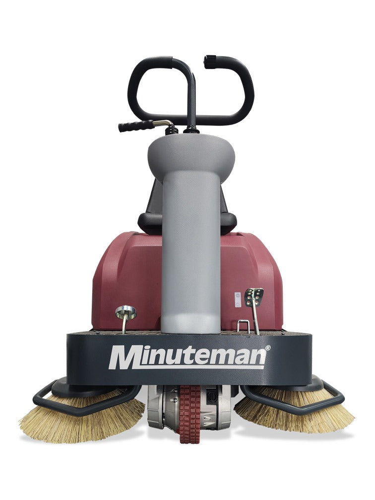 Minuteman Kleen Sweep 32R rider sweeper, straight front view, shown with the optional left-hand side broom (not included)