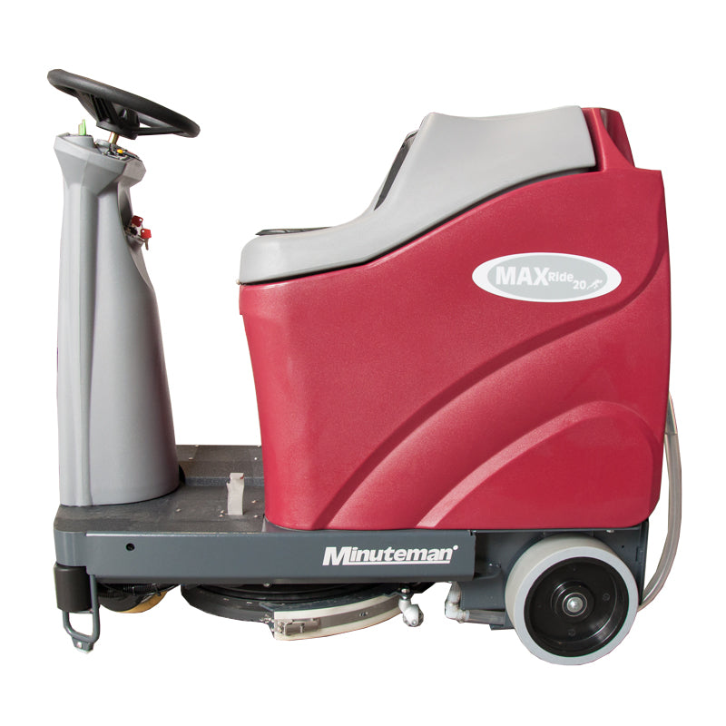 Minuteman Max Ride 20 rider floor scrubber, left side view on white