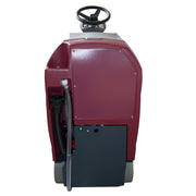 Minuteman Max Ride 20 rider scrubber, straight rear view with drain hose on white