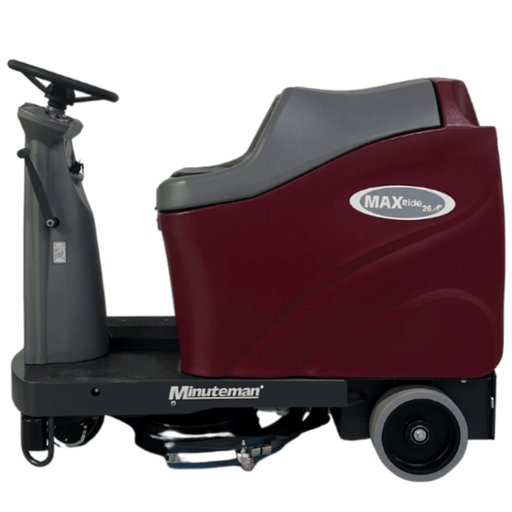 Minuteman Max Ride 26 rider floor scrubber, left side view on white