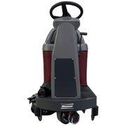 Minuteman Max Ride 26 rider scrubber, straight front view of steering column on white