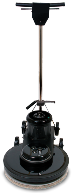 Minuteman Mirage 20-inch electric burnisher, whole machine front view on white, shown with a burnishing pad fitted (pads sold separately)