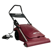 Minuteman MPV-31 wide-area carpet vacuum front three-quarter view with power cord on white