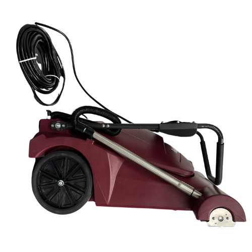 Minuteman MPV-31 side view with the handle folded down and the power cord coiled on top, on white