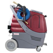 Minuteman Total Restroom System side view with spray gun on its pressure hose caddy (chemical jug sold separately)
