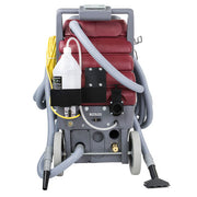 Minuteman Total Restroom System rear view loaded with vacuum hoses and floor tool (chemical jug sold separately)