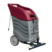 Minuteman Tsunami 16-gallon wet vac with front squeegee and hose, close front three-quarter view
