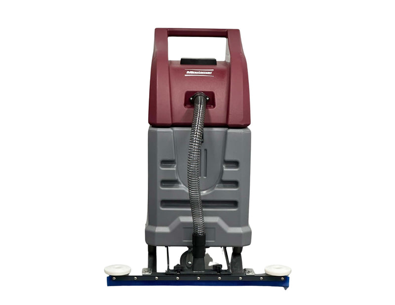 Minuteman Tsunami wet vac, straight front view of the squeegee end, on white