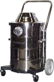 Minuteman X-839 15 gal stainless steel static-conductive vacuum on casters and wheels with chrome push handle