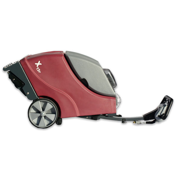 Minuteman X17 extractor tipped back on its wheels, side view on white