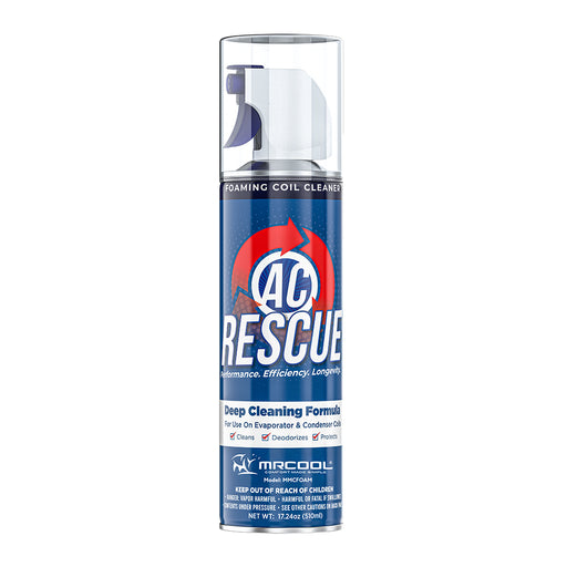 MRCOOL AC Rescue foaming coil cleaner can with clear cap and red and blue label