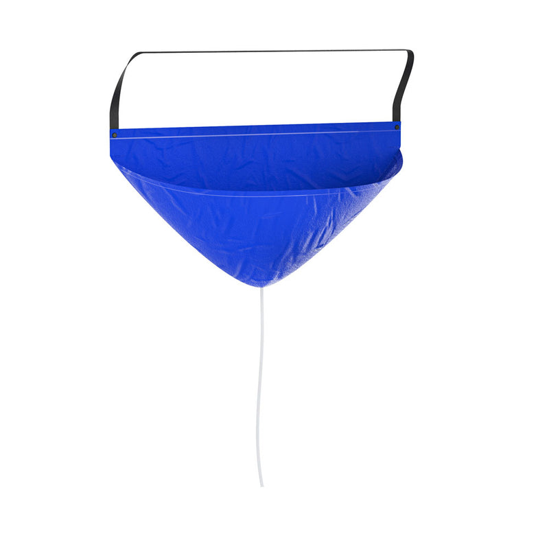 Blue Care Kit water collection bag with black hanging strap and drain spout