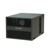 MRCOOL Compact Refrigeration System, three-quarter view of the dark gray cabinet's inside face with supply and return grilles