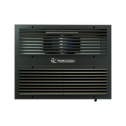 Inside face of the Compact Refrigeration System straight on, upper and lower louvered grilles with MRCOOL logo