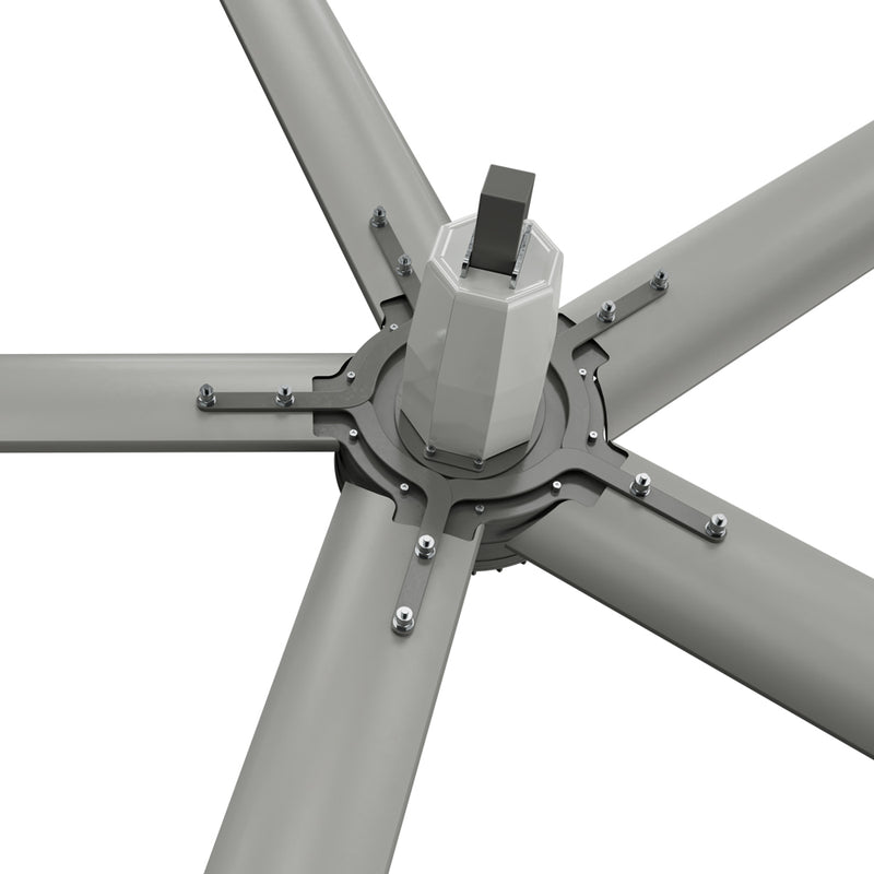 Top of the CoolBlade 16' hub, showing the mounting post and the bolted plate that holds the five blades