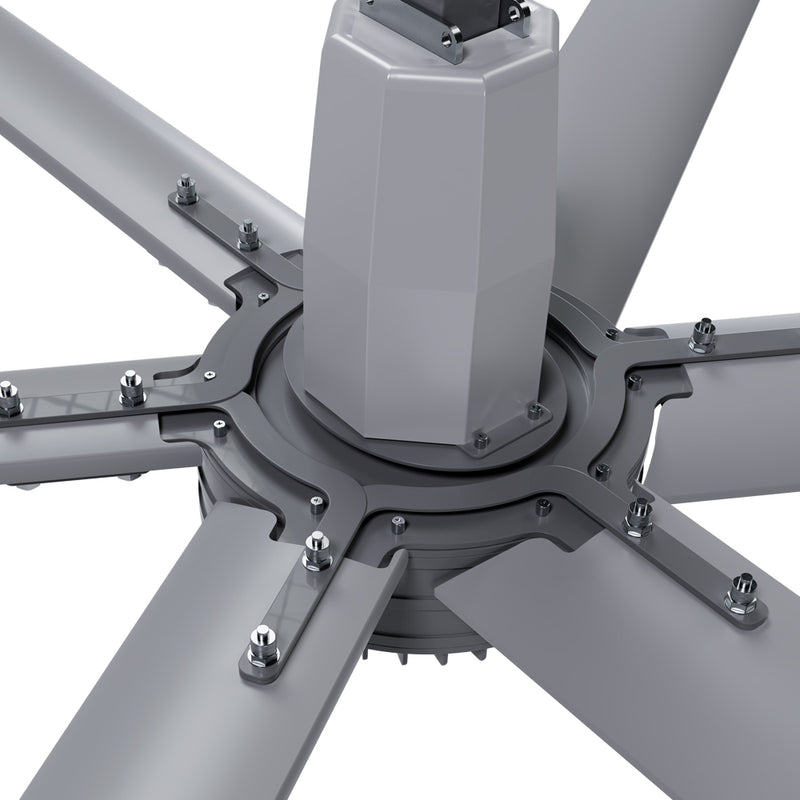 Top of the CoolBlade 24' hub, mounting post and six-arm blade plate with bolted blades
