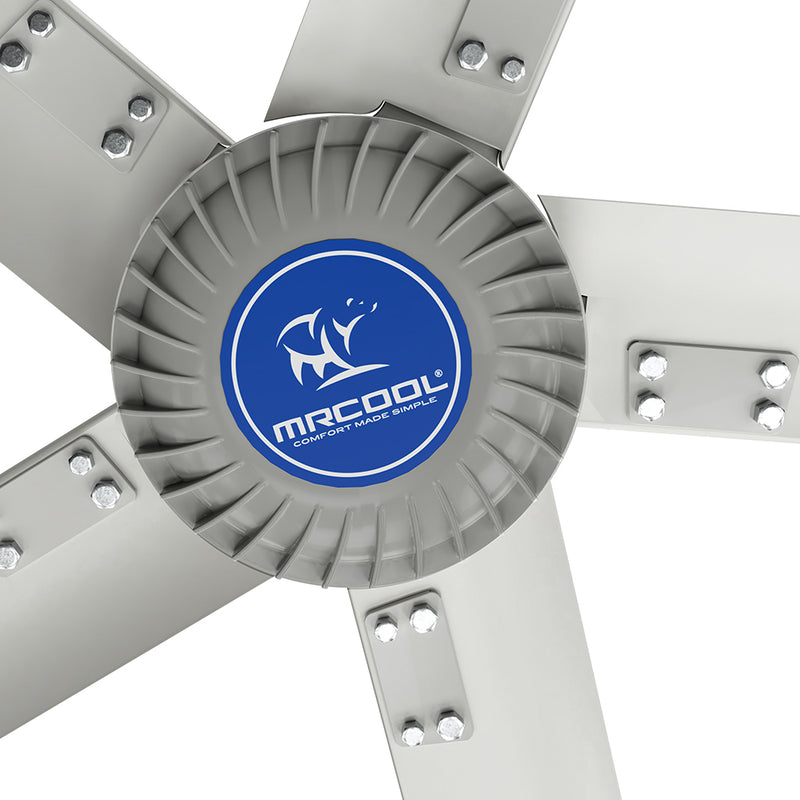 Close-up of the CoolBlade motor housing underside with its cooling fins and MRCOOL logo