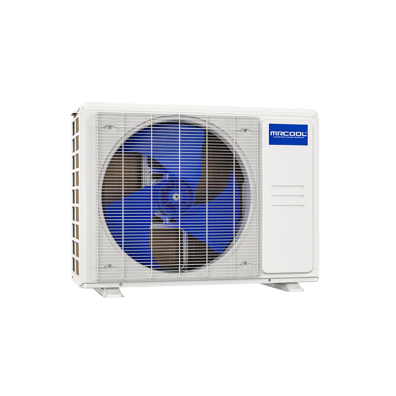 DIY Select condenser, front view with fan grille and MRCOOL badge