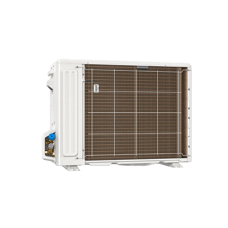 DIY Select condenser rear view showing the coil and service valve corner