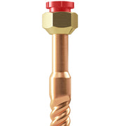 MRCOOL 3/4 inch flare-to-weld fitting with brass flare nut, red cap and wide copper stub