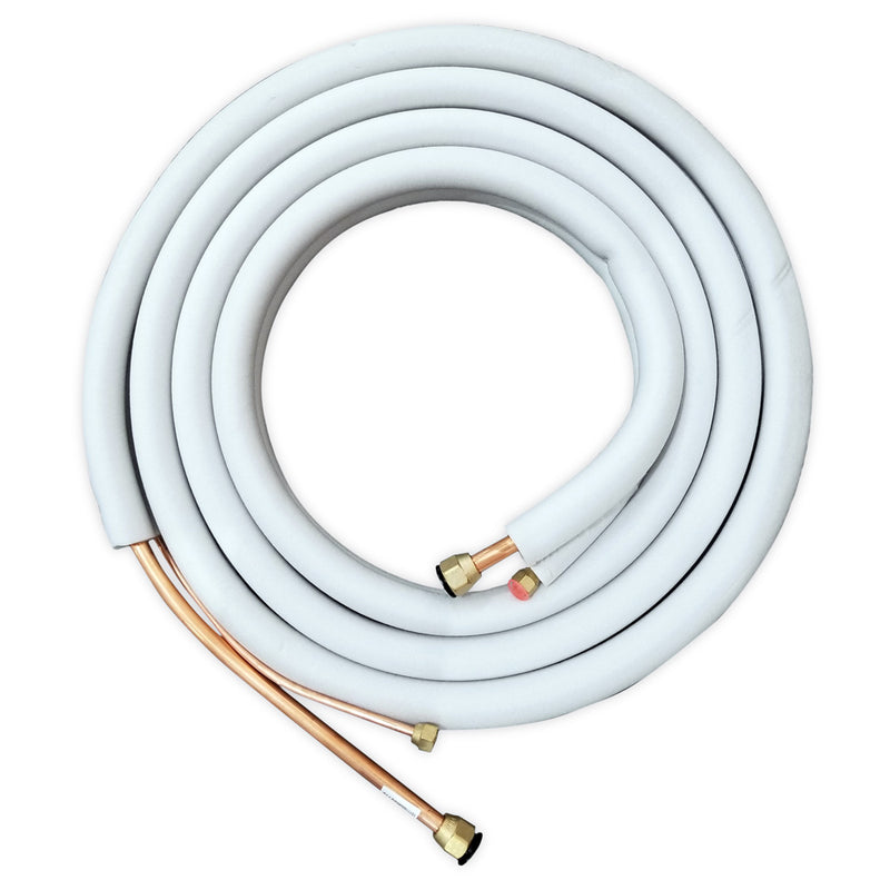 MRCOOL insulated copper line set coiled on its own with flared copper ends